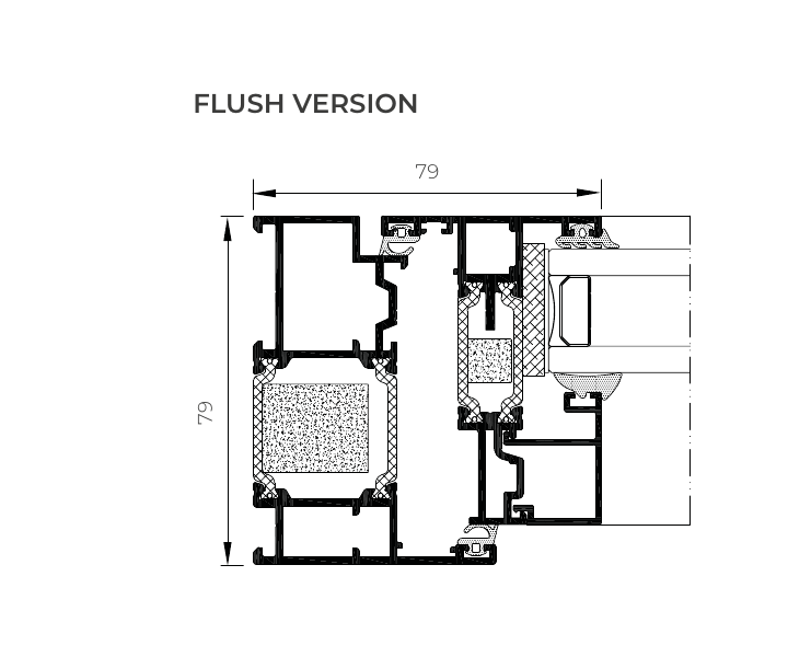 Flush casement windows cross-section drawing